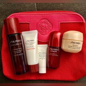 Bag of Shiseido trial size skin care